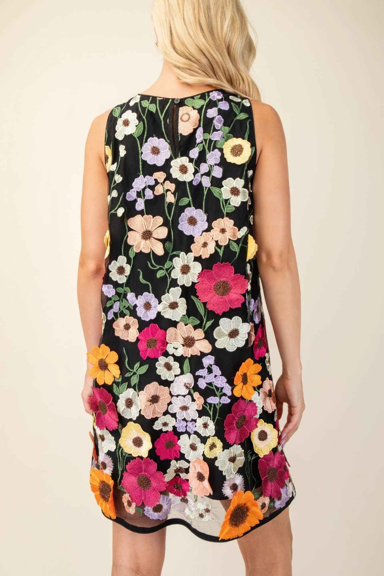3d Floral Embroidered Sleeveless Mini Dress