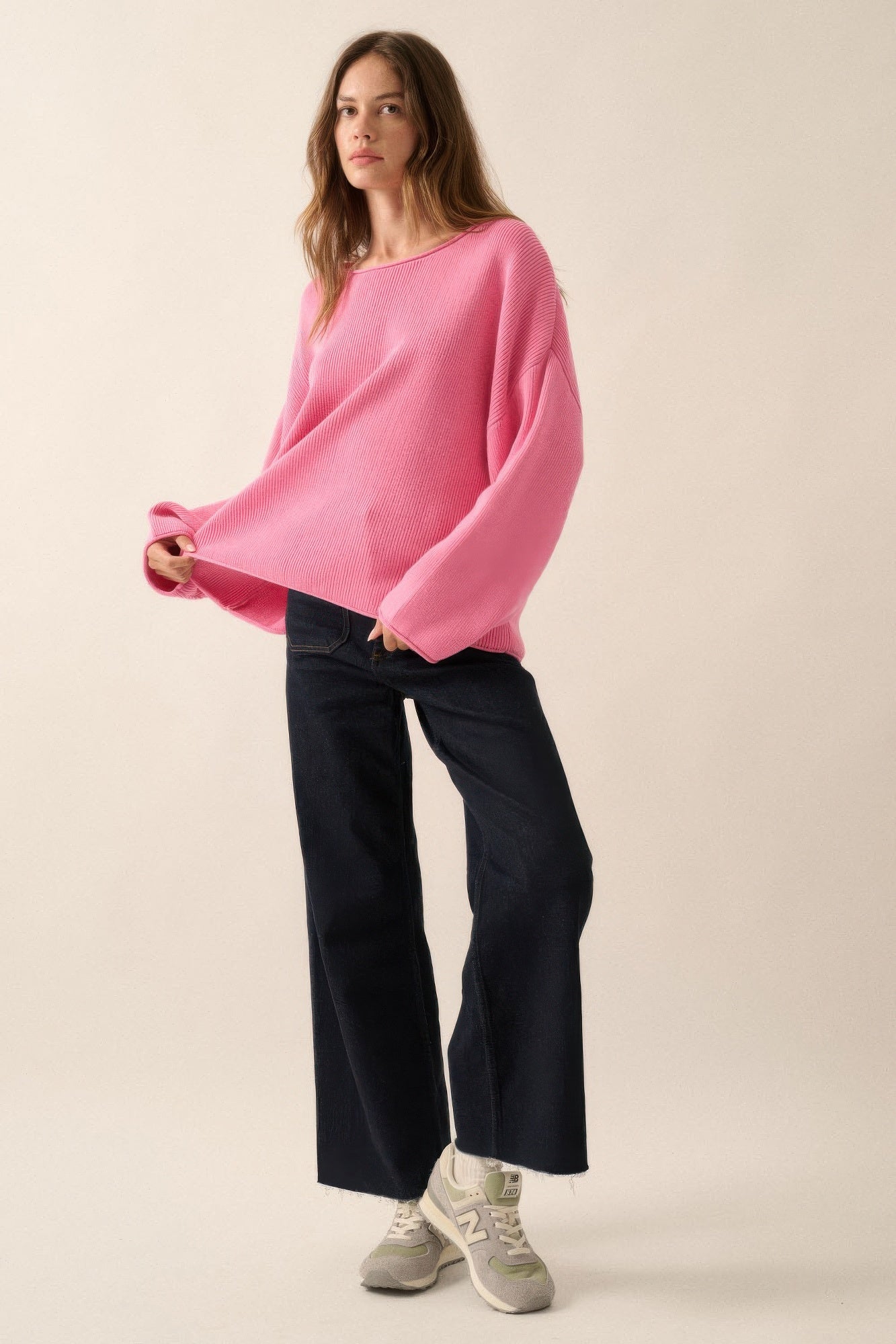 Solid Rib-knit Oversized Boatneck Sweater - It's a Girly Place