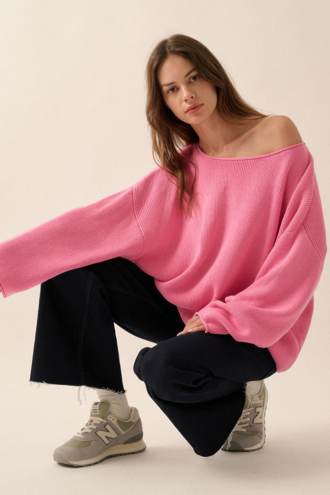 Solid Rib-knit Oversized Boatneck Sweater - It's a Girly Place
