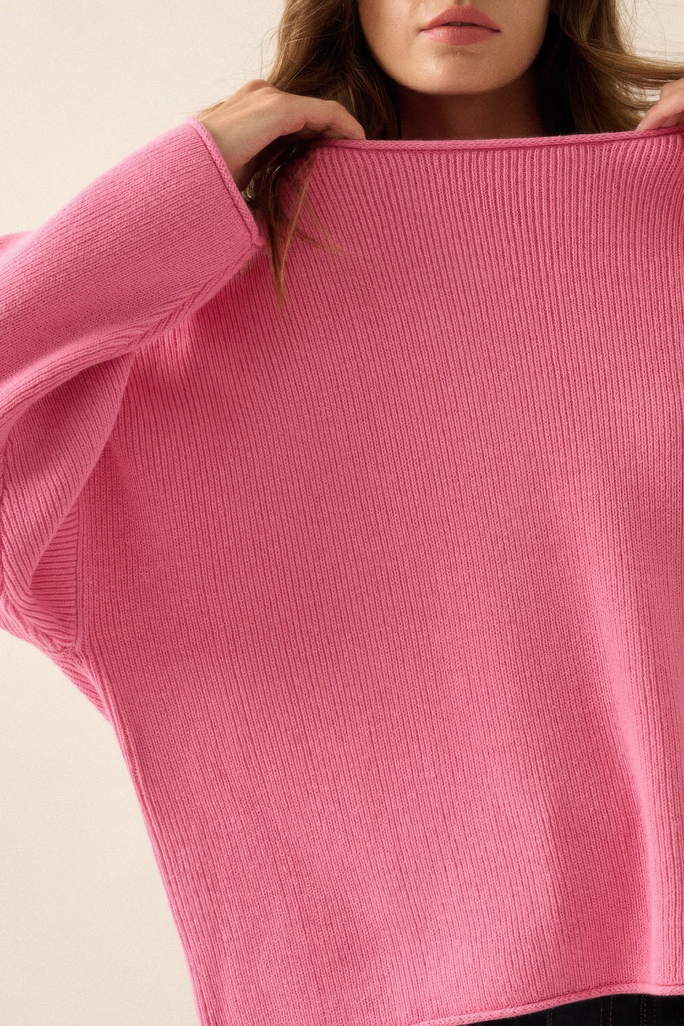 Solid Rib-knit Oversized Boatneck Sweater - It's a Girly Place