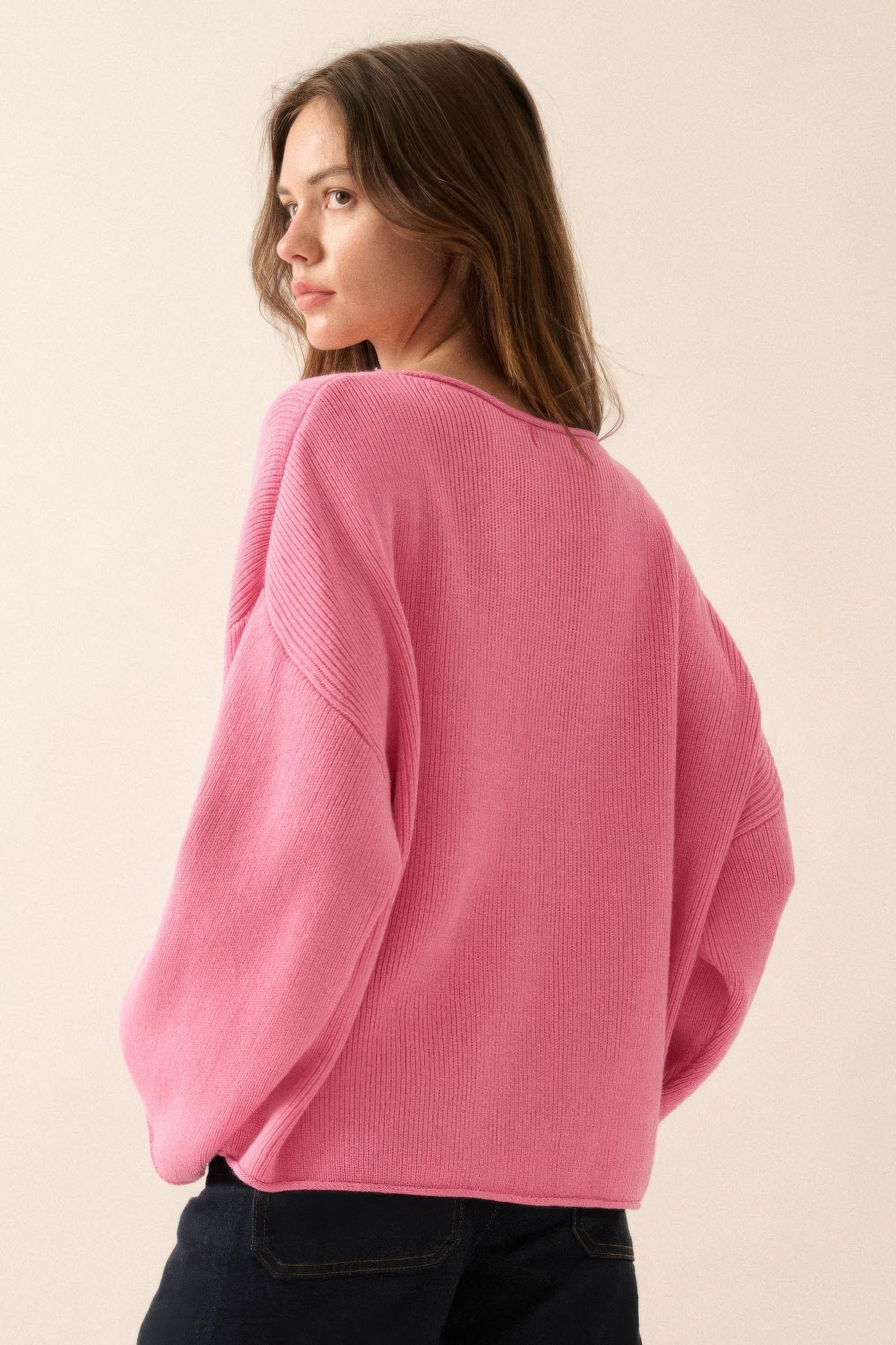 Solid Rib-knit Oversized Boatneck Sweater - It's a Girly Place