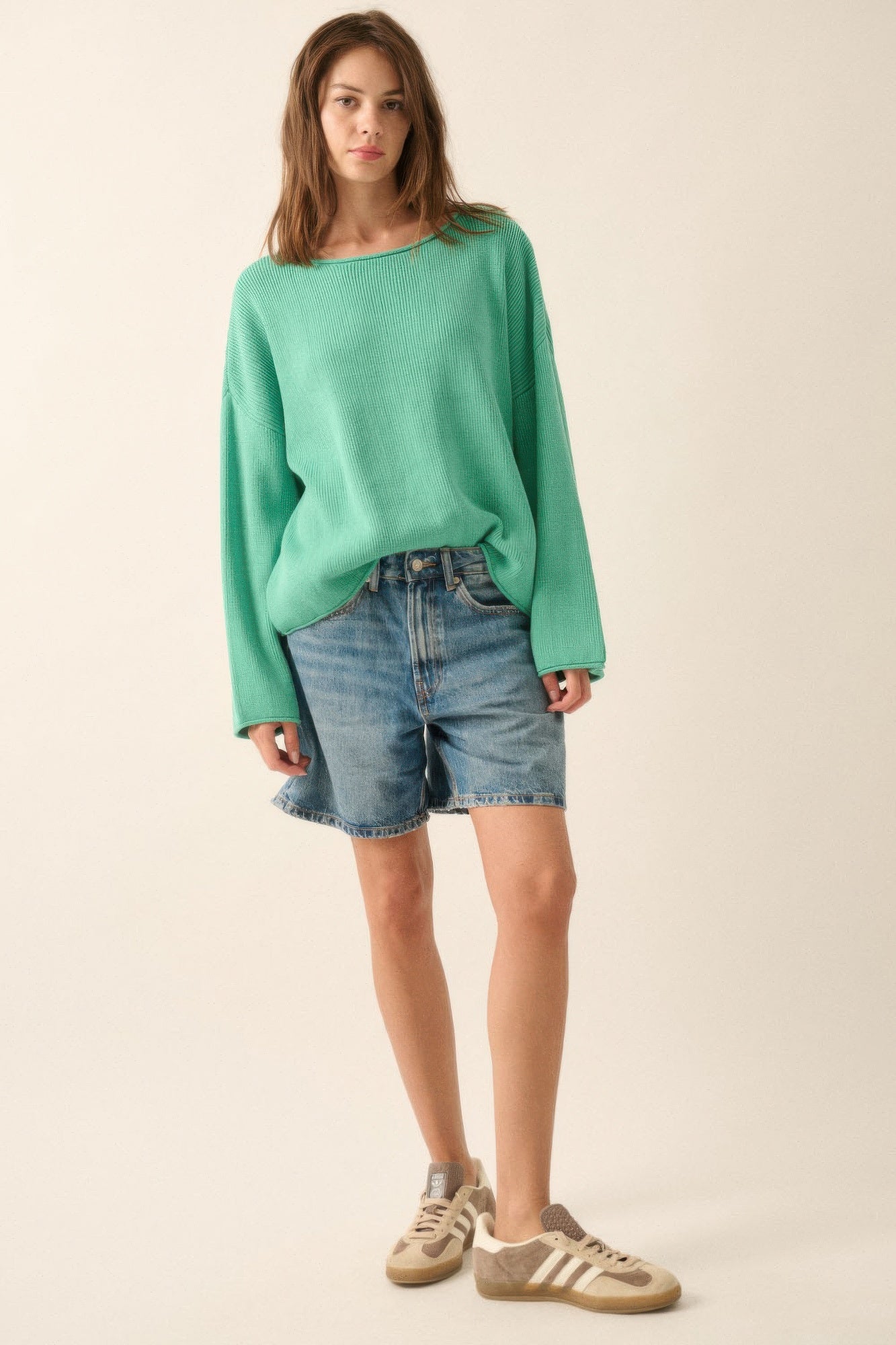 Solid Rib-knit Oversized Boatneck Sweater - It's a Girly Place