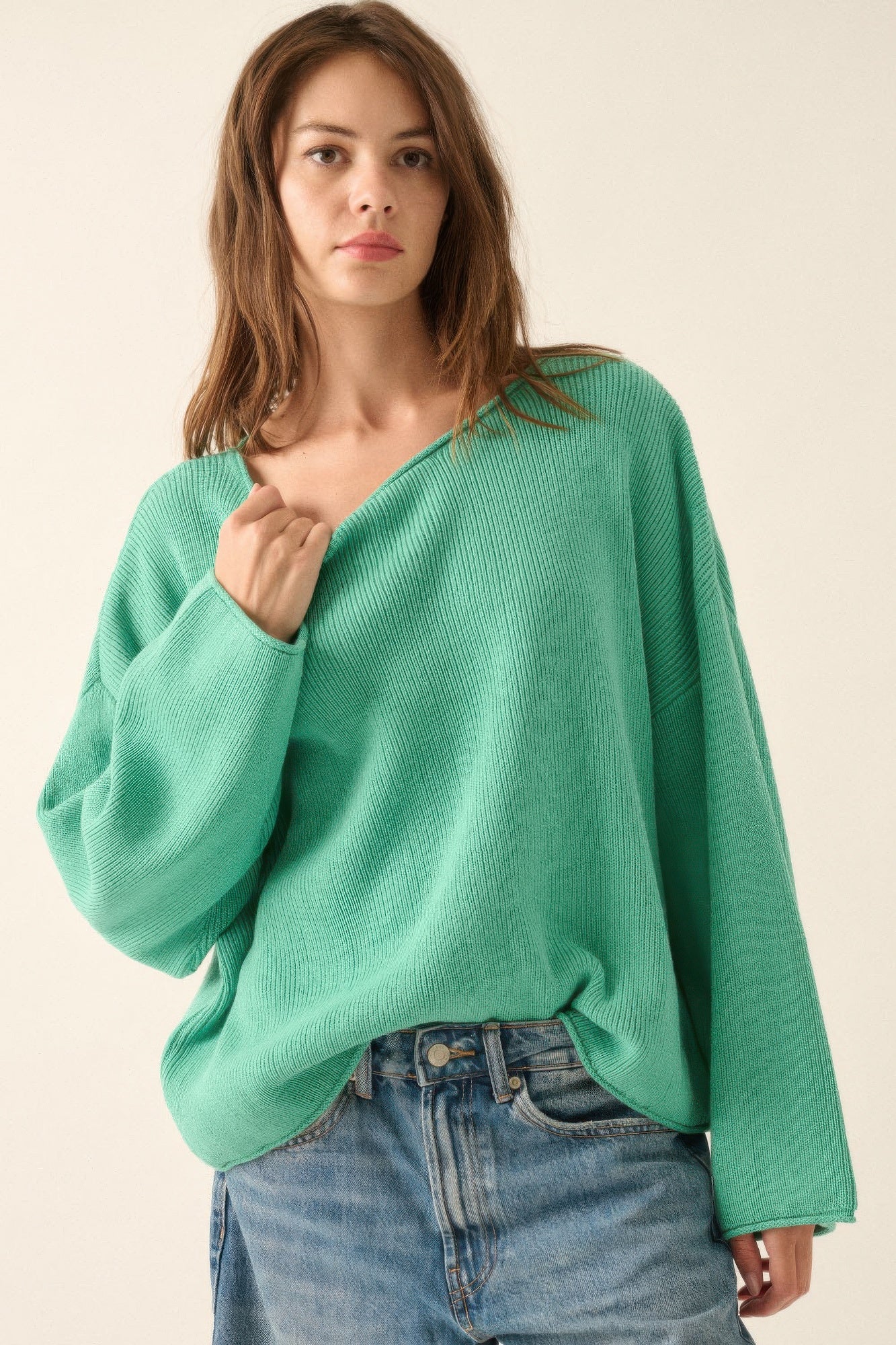 Solid Rib-knit Oversized Boatneck Sweater - It's a Girly Place