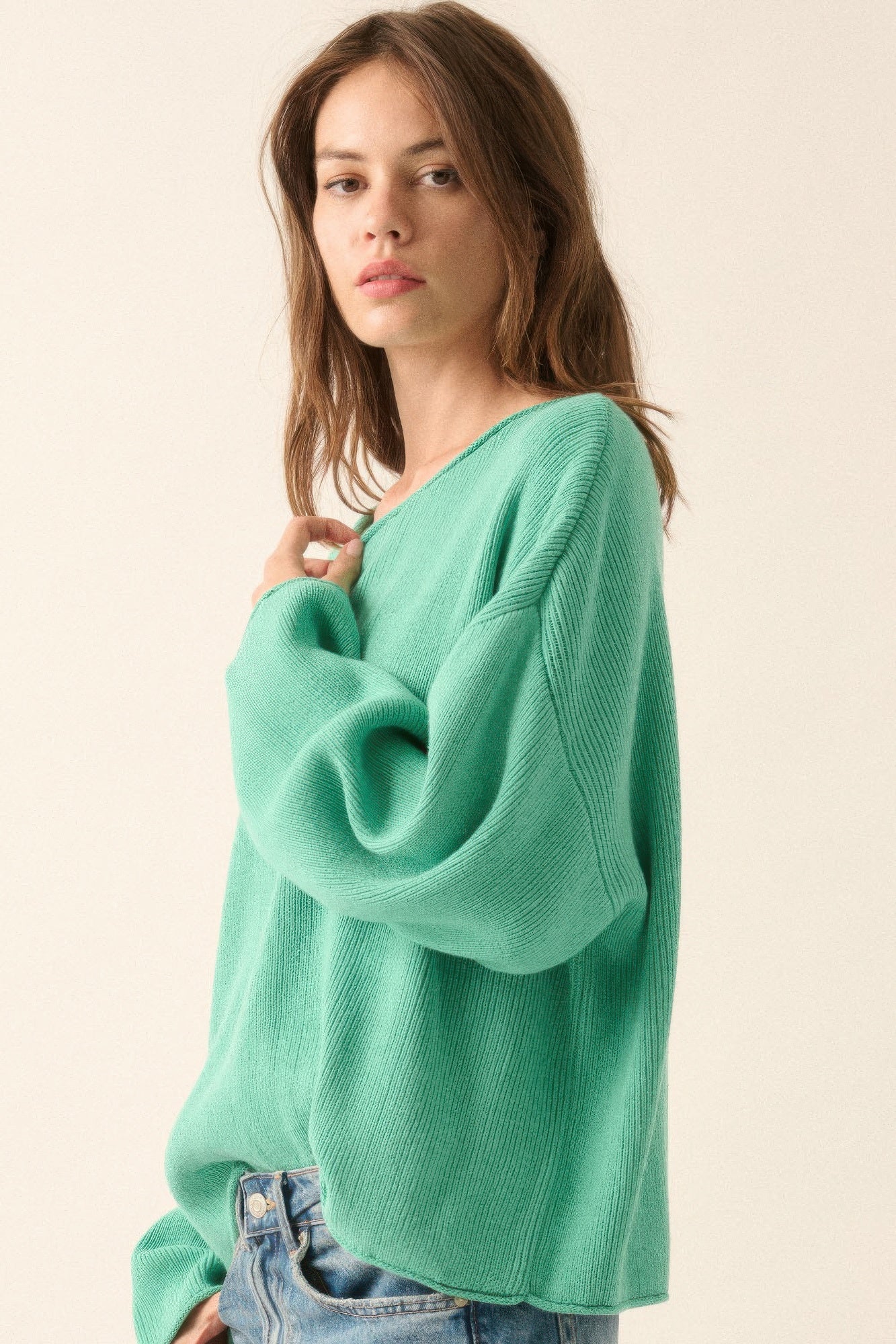 Solid Rib-knit Oversized Boatneck Sweater - It's a Girly Place