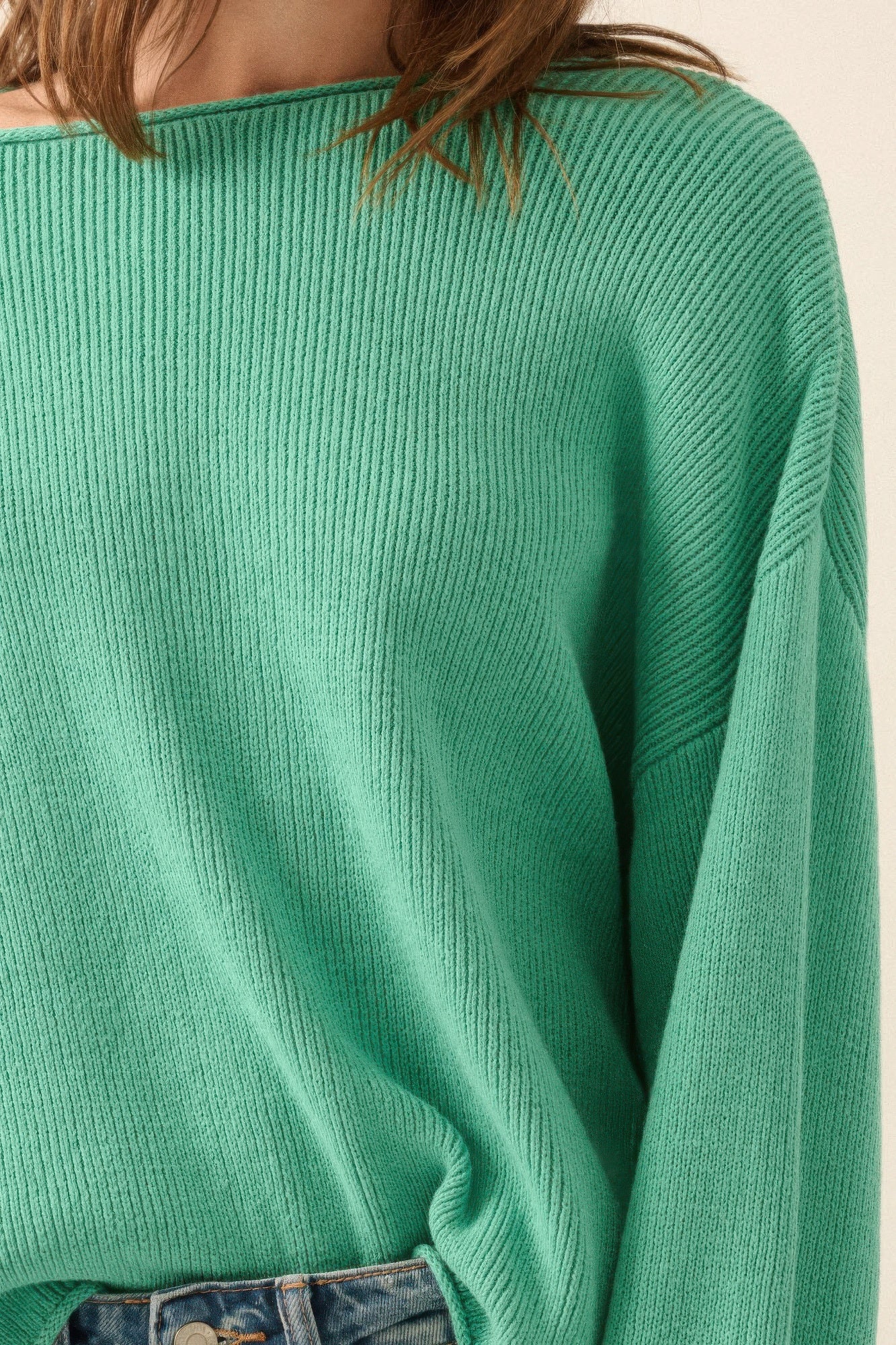 Solid Rib-knit Oversized Boatneck Sweater - It's a Girly Place