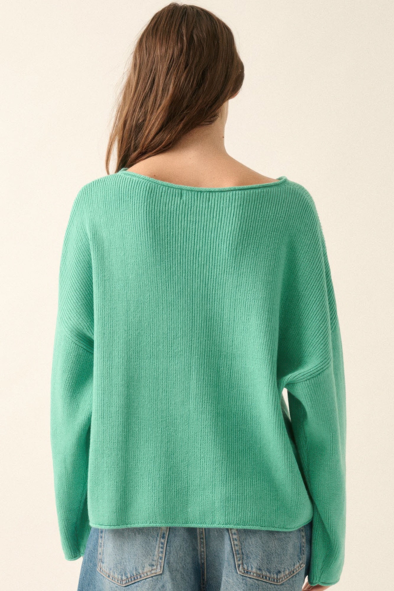 Solid Rib-knit Oversized Boatneck Sweater - It's a Girly Place