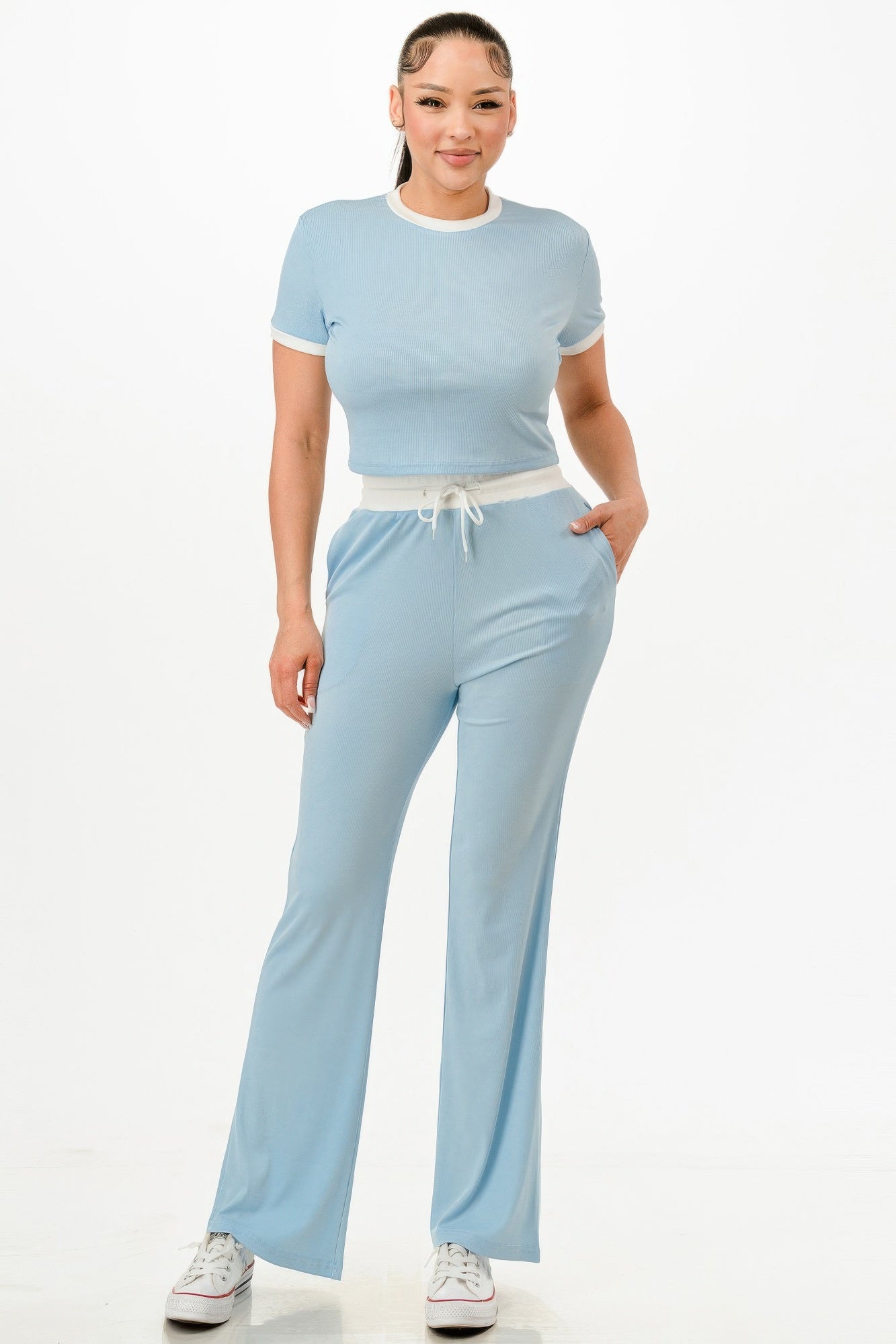 Ribbed Contrast Binding Top And Pants Set - It's a Girly Place