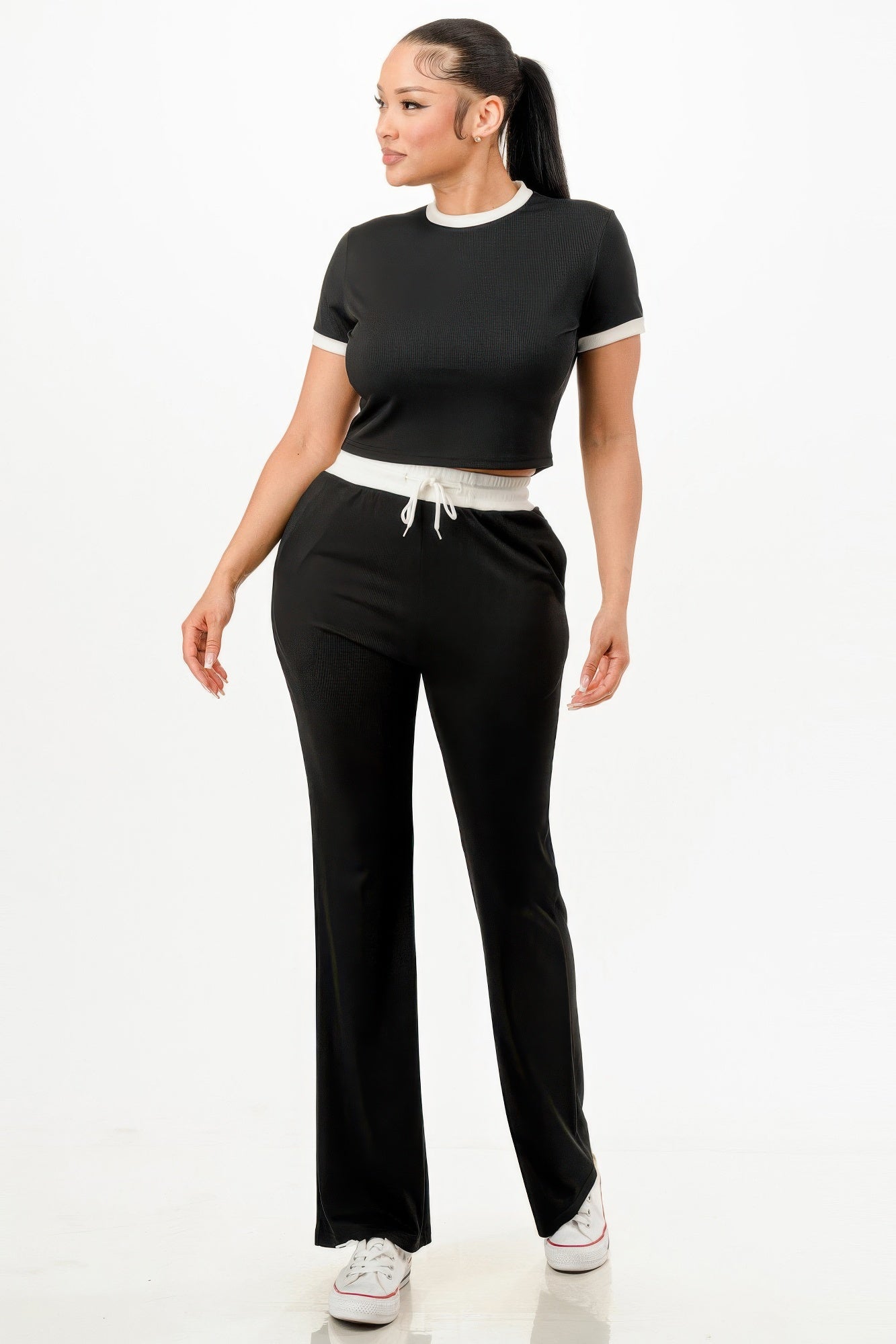 Ribbed Contrast Binding Top And Pants Set - It's a Girly Place
