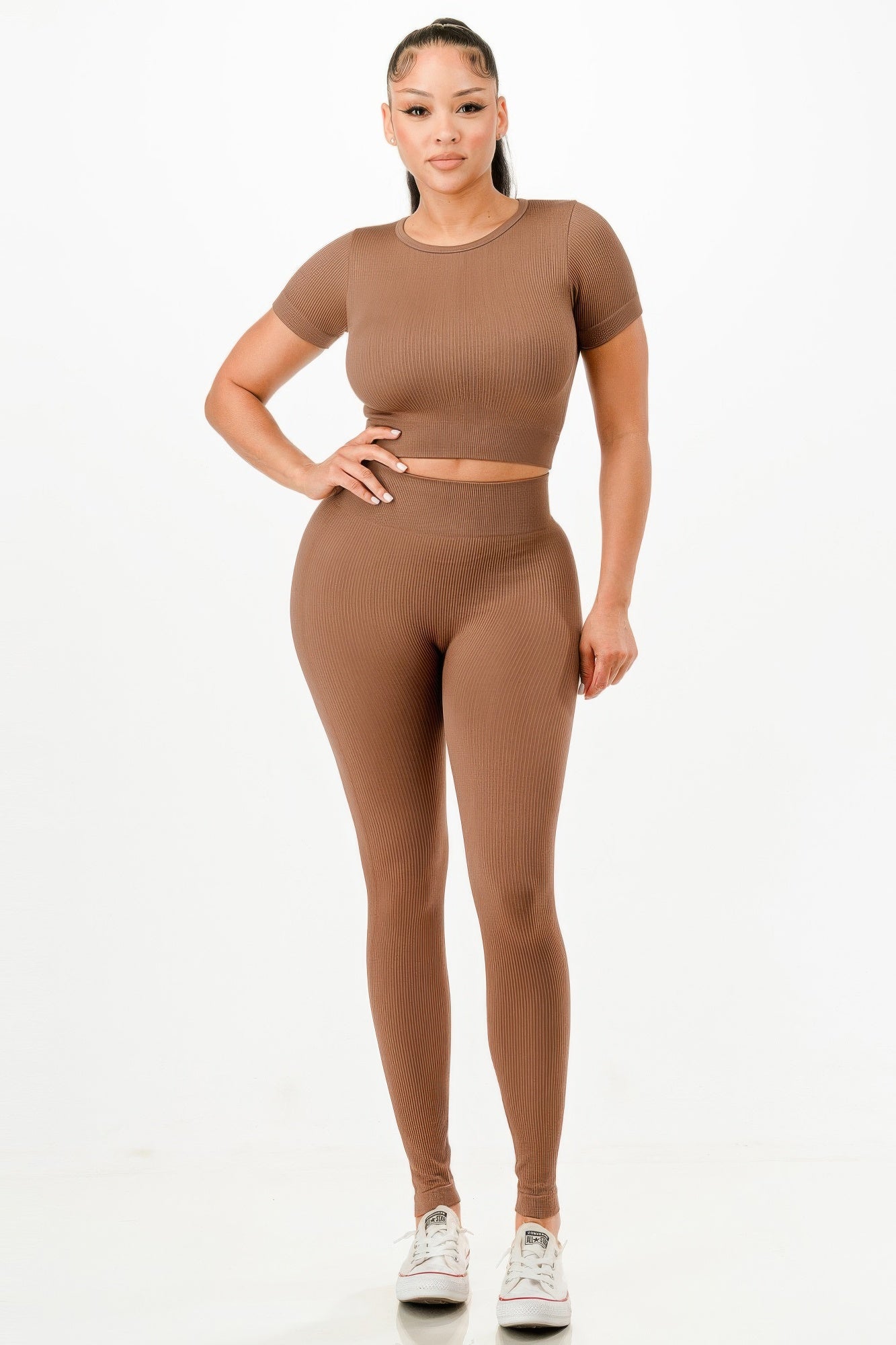 Ribbed Seamless T-shirt And Leggings Set - It's a Girly Place