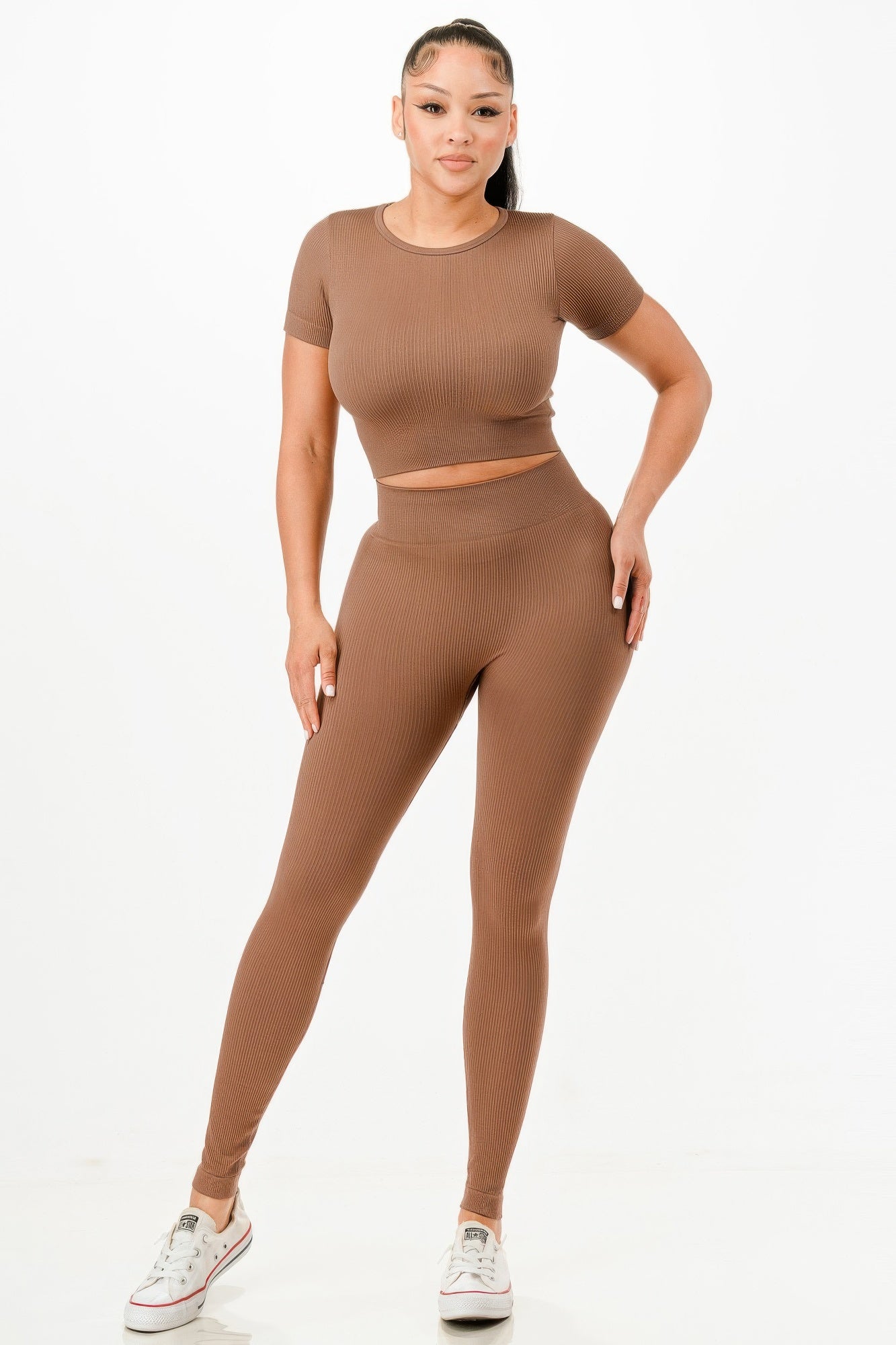 Ribbed Seamless T-shirt And Leggings Set - It's a Girly Place