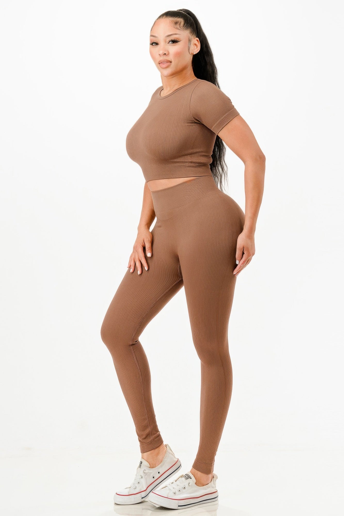 Ribbed Seamless T-shirt And Leggings Set - It's a Girly Place