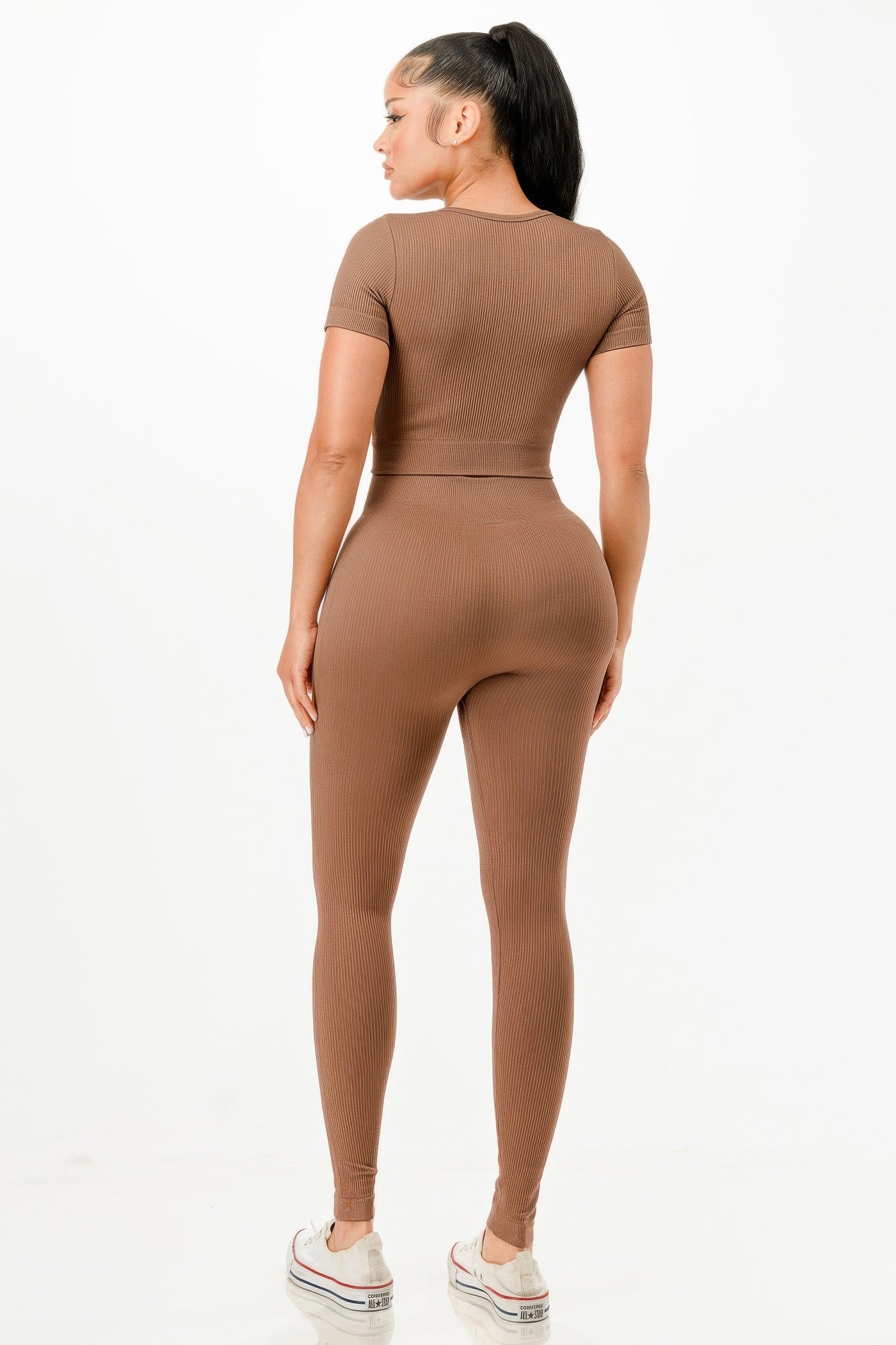 Ribbed Seamless T-shirt And Leggings Set - It's a Girly Place