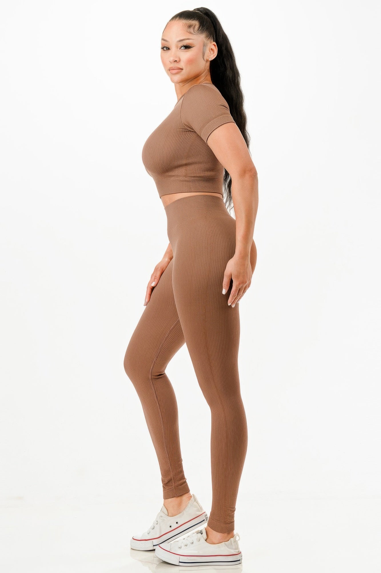 Ribbed Seamless T-shirt And Leggings Set - It's a Girly Place
