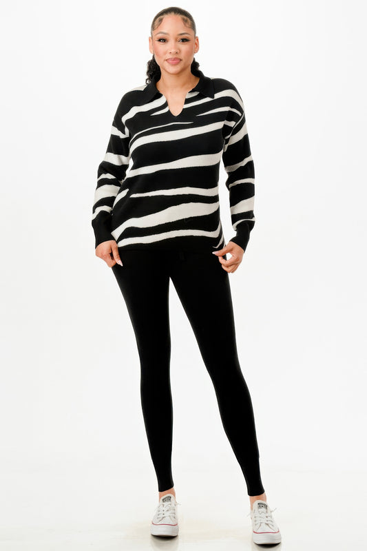 Pullover Collared V-neck Sweater Top And Pant Set - It's a Girly Place