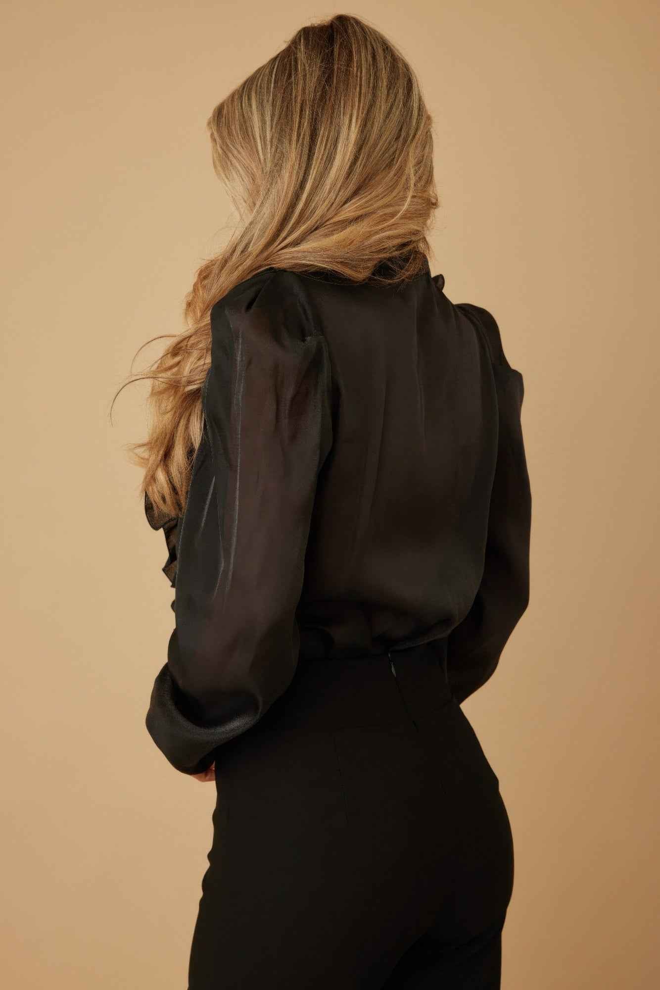 Ruffle Micro Crystal Long Sleeve Blouse