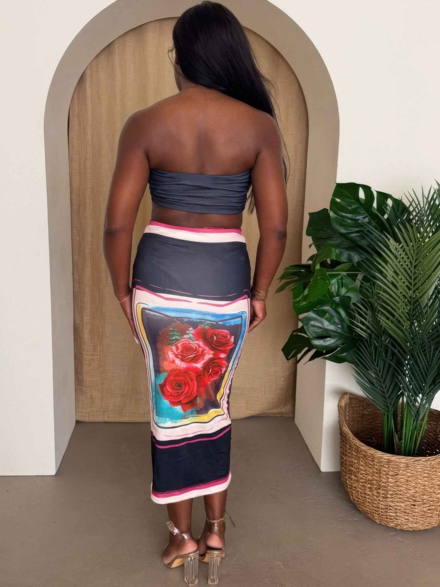 Midnight Bloom Strapless Skirt Set