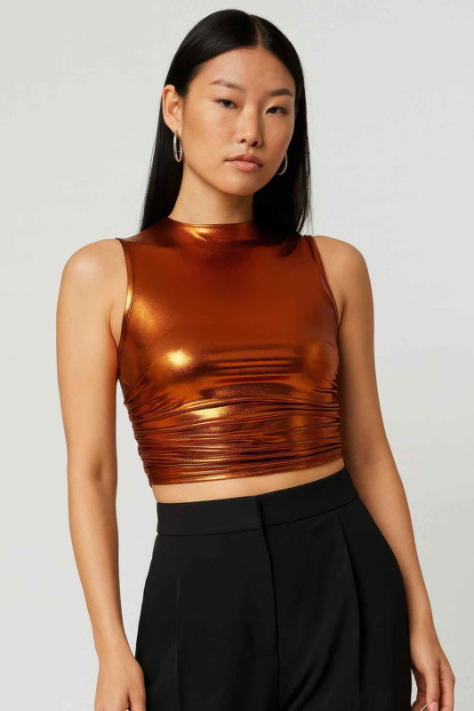 Metallic Mock Neck Crop Top