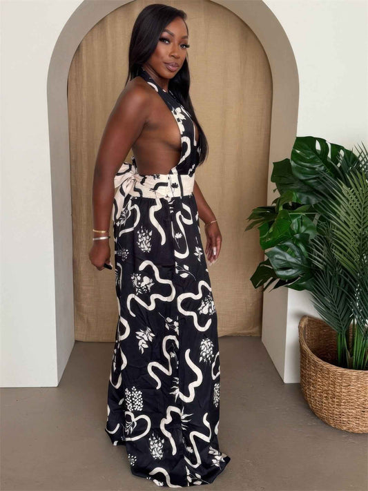 Botanic Maze Halter Wide-leg Jumpsuit