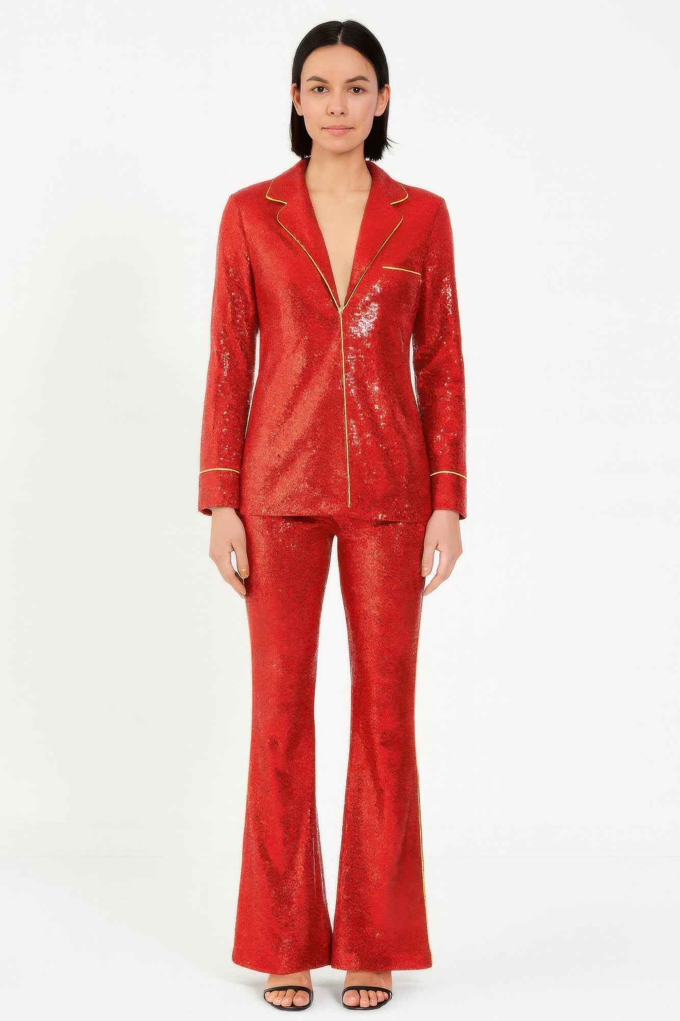 Sequin Collared Two Piece Set