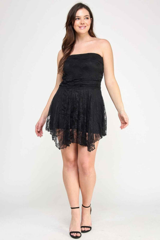 Plus Size Ots Lace Overlay Assym Dress
