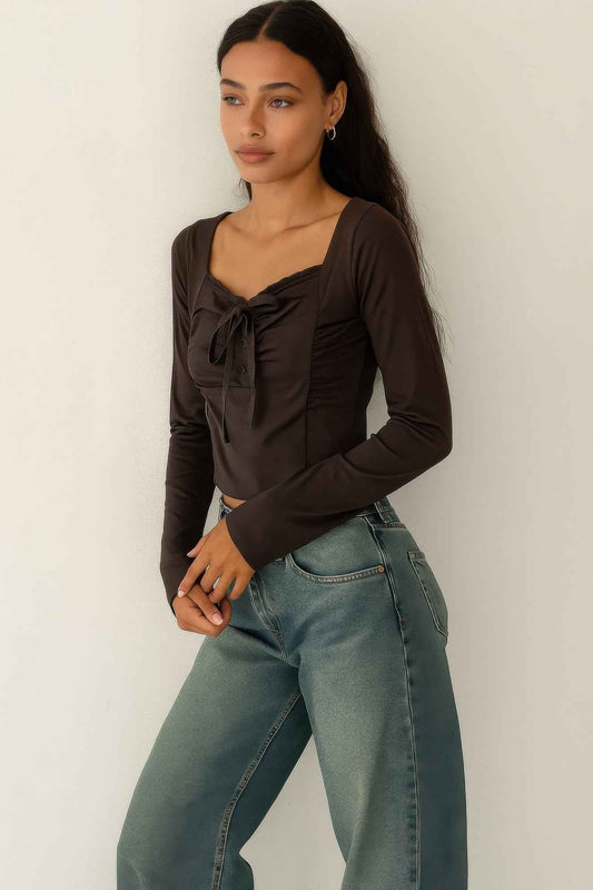 Long Sleeve Scrunch Bow Top