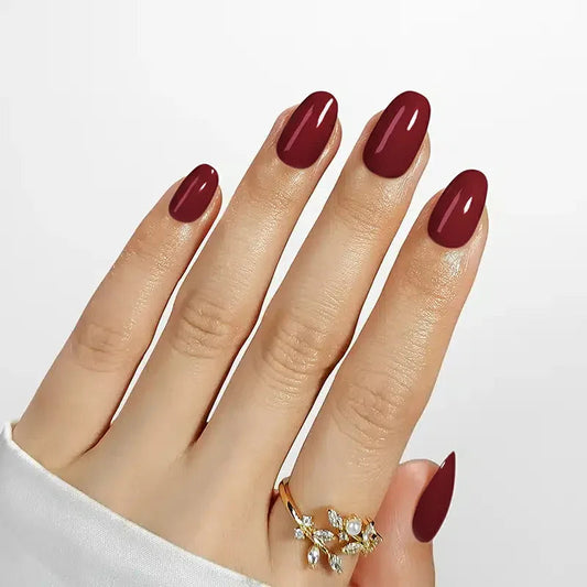 Grape Red Oval Nails - Press On Nails