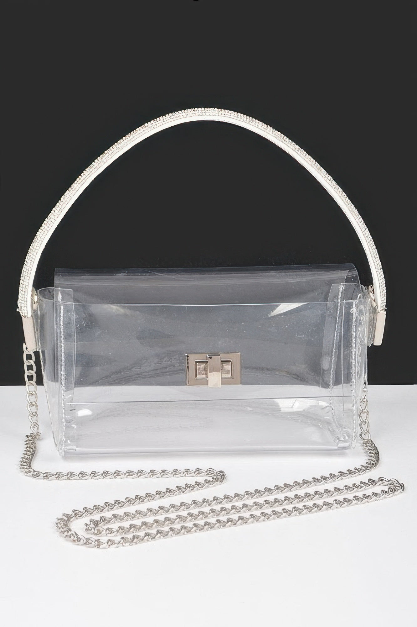 Transparent Rhinestone Top Handle Flap Bag - It's a Girly Place