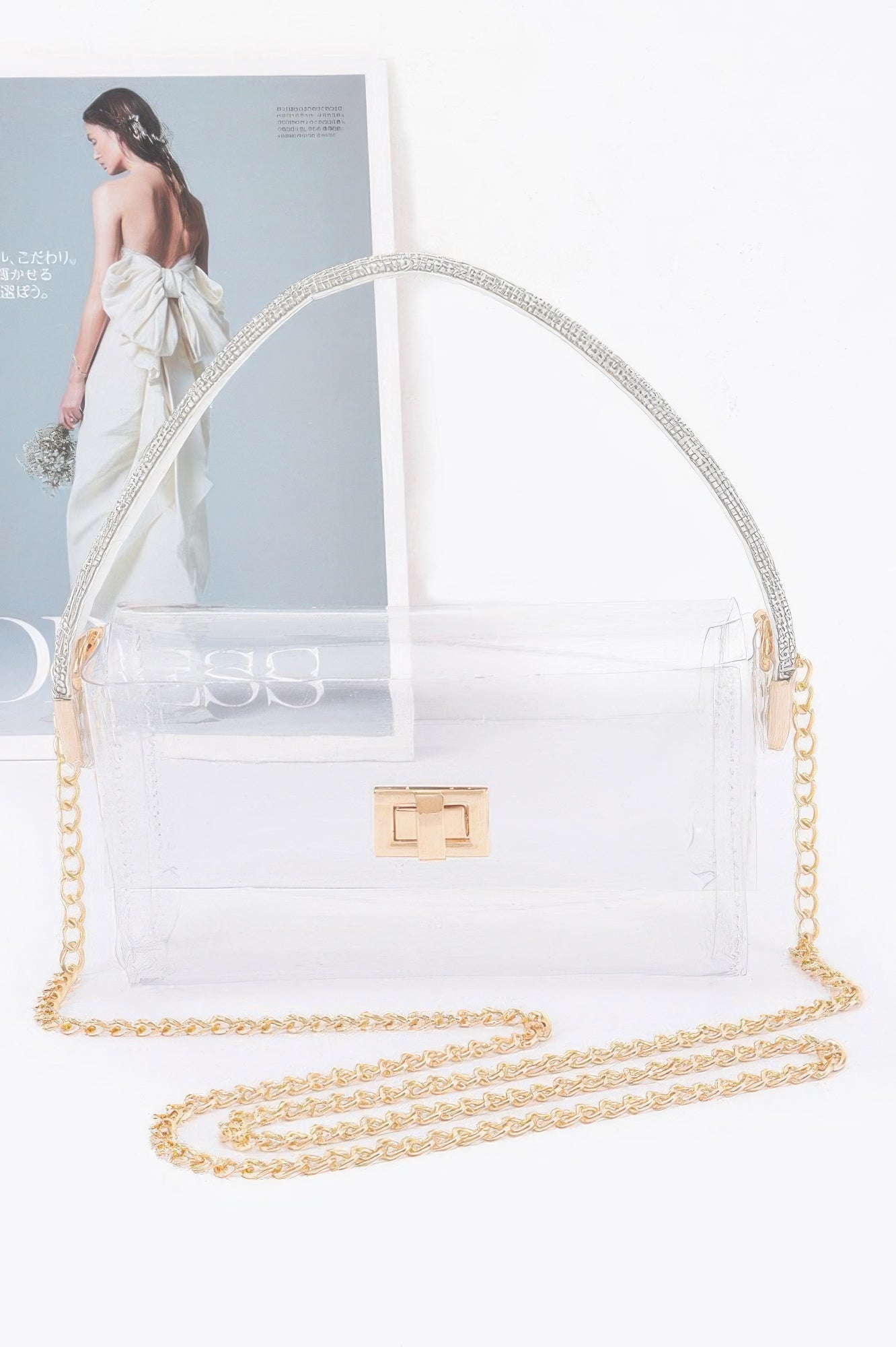 Transparent Rhinestone Top Handle Flap Bag - It's a Girly Place