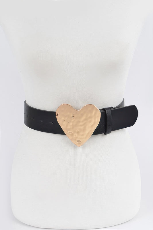 Hammered Heart Shape Buckle Belt - It's a Girly Place
