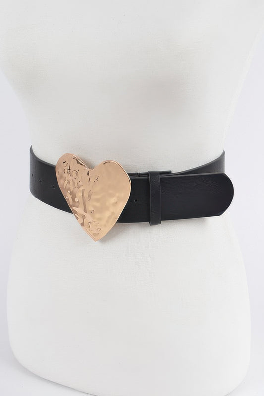 Hammered Heart Shape Buckle Belt - It's a Girly Place