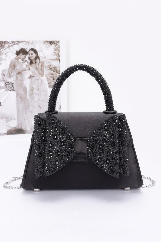 Rhinestone Ribbon Top Handle Satin Flap Bag - It's a Girly Place