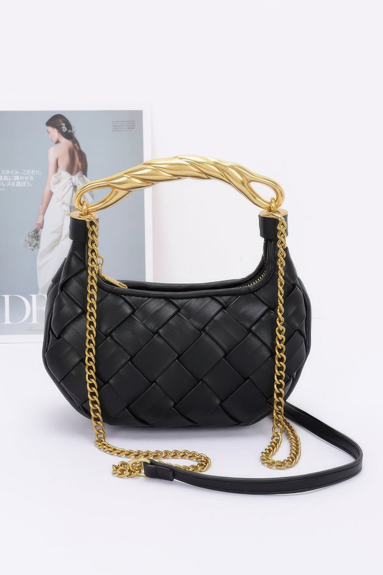 Faux Leather Braided Metal Handle Bag - It's a Girly Place