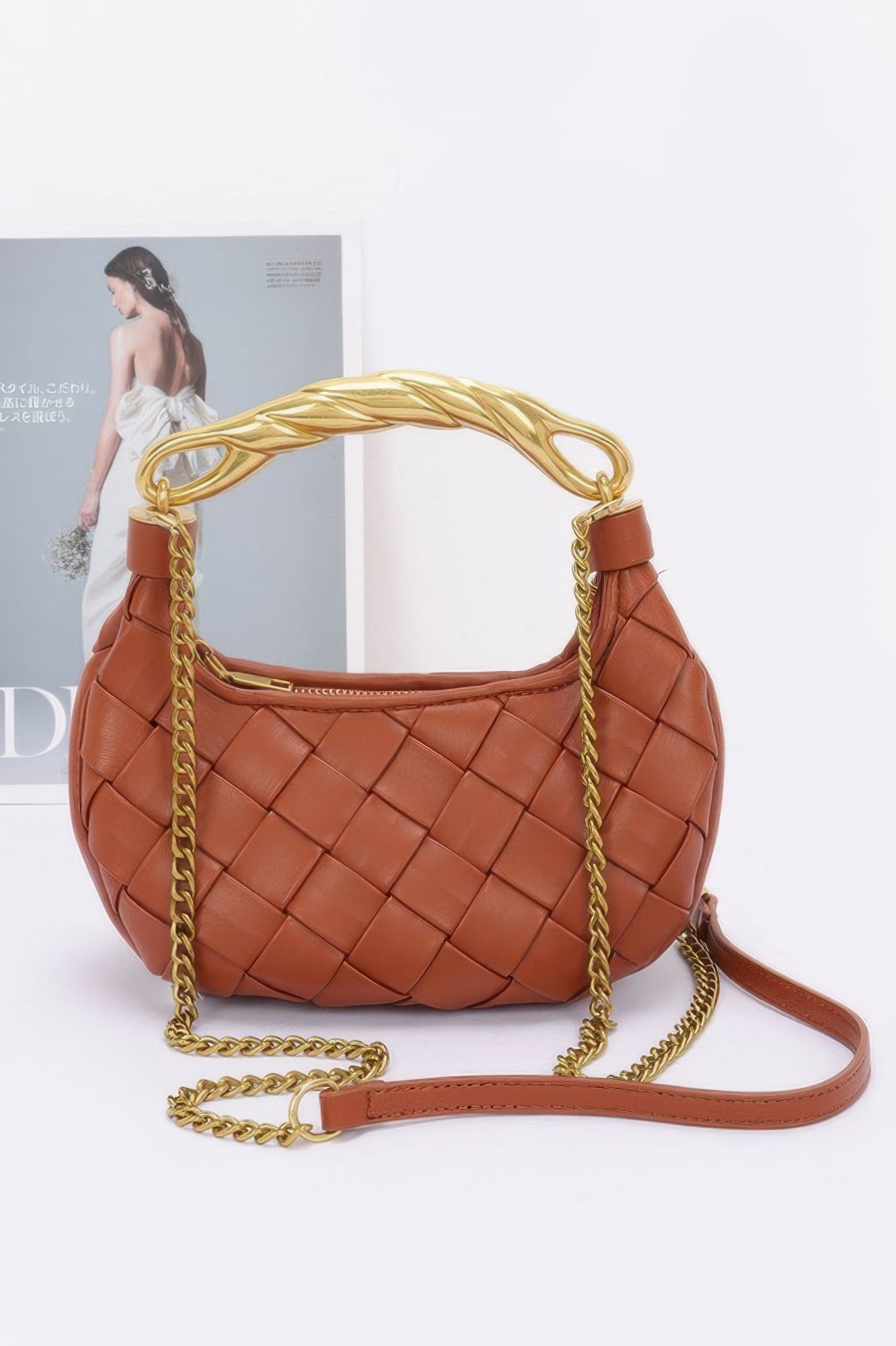 Faux Leather Braided Metal Handle Bag - It's a Girly Place