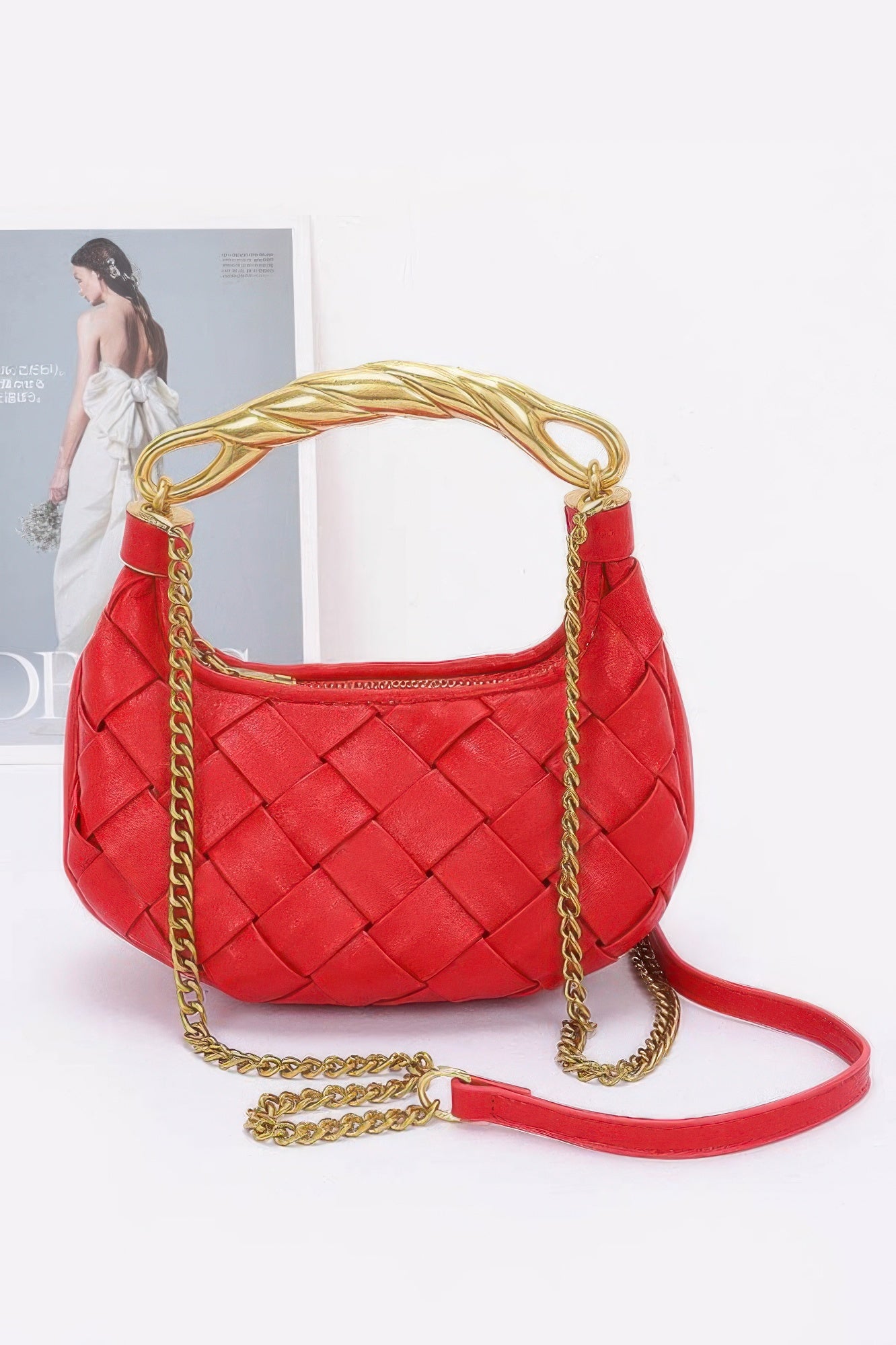 Faux Leather Braided Metal Handle Bag - It's a Girly Place