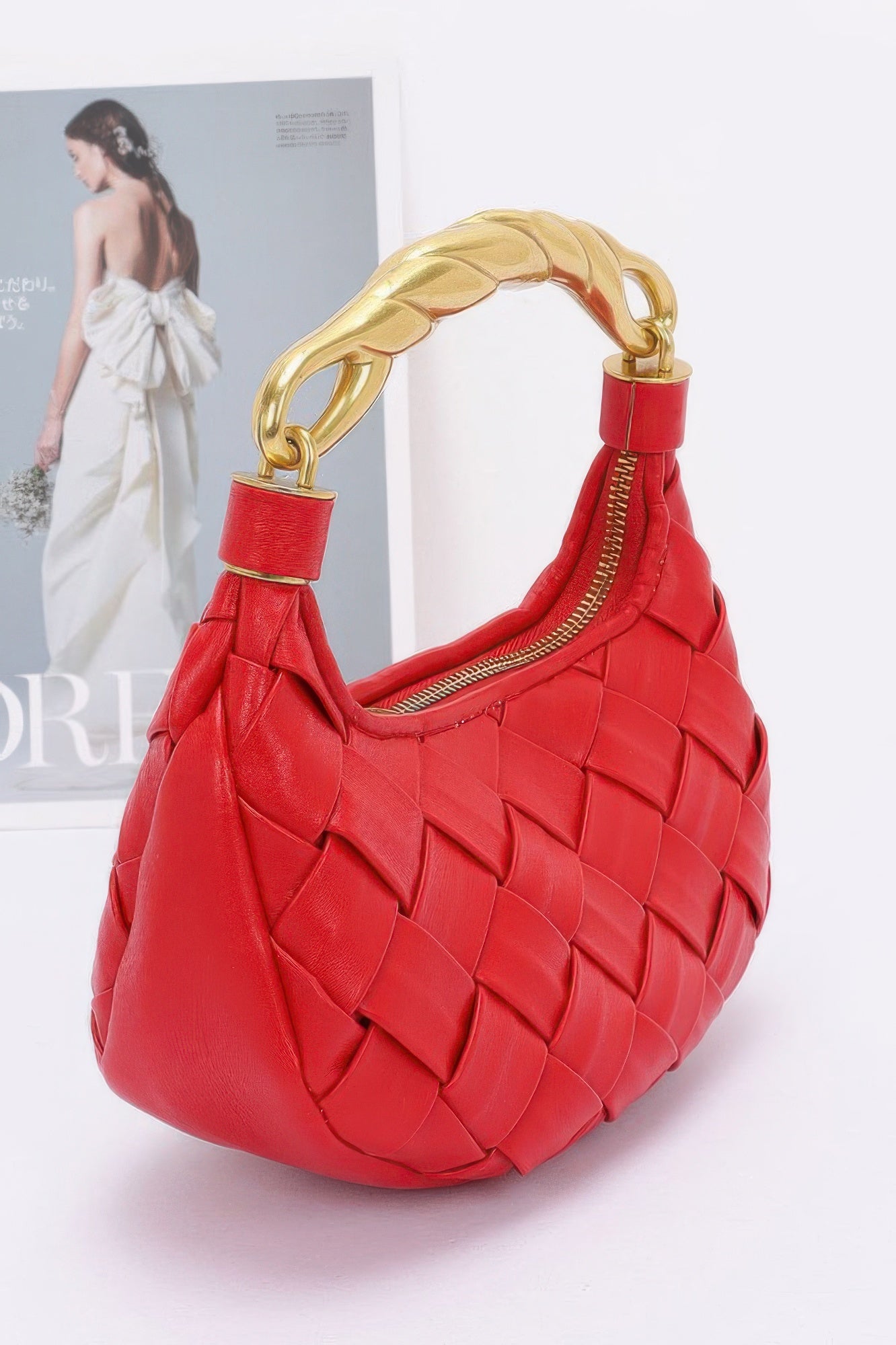 Faux Leather Braided Metal Handle Bag - It's a Girly Place