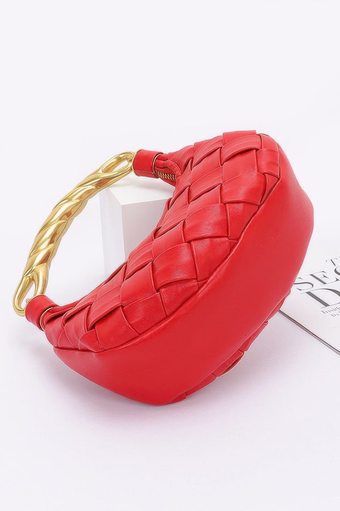 Faux Leather Braided Metal Handle Bag - It's a Girly Place