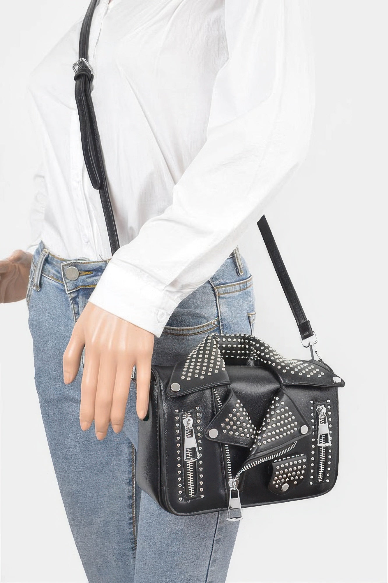 Faux Leather Metal Studded Jacket Clutch - It's a Girly Place