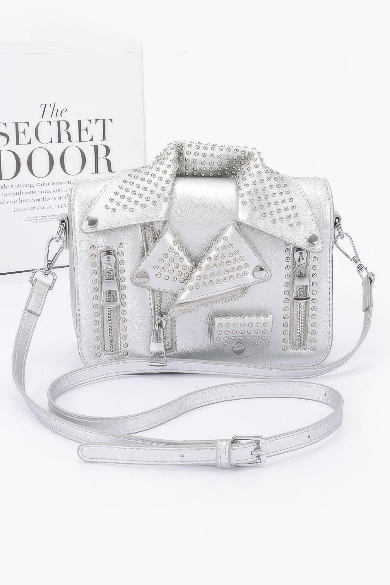 Faux Leather Metal Studded Jacket Clutch - It's a Girly Place