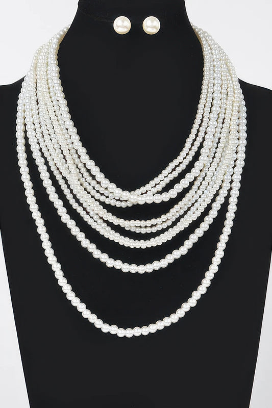 Multi Pearl Layered Necklace W/earring - It's a Girly Place