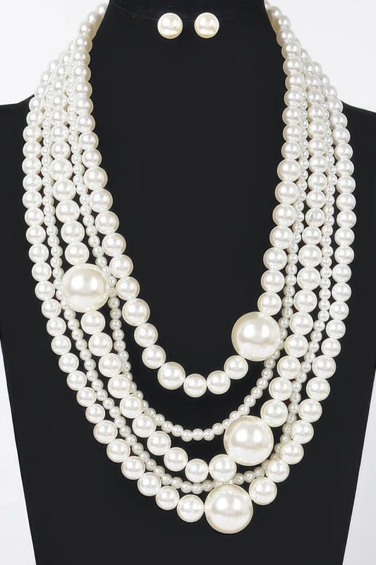 Multi Pearl Layered Necklace W/earring - It's a Girly Place