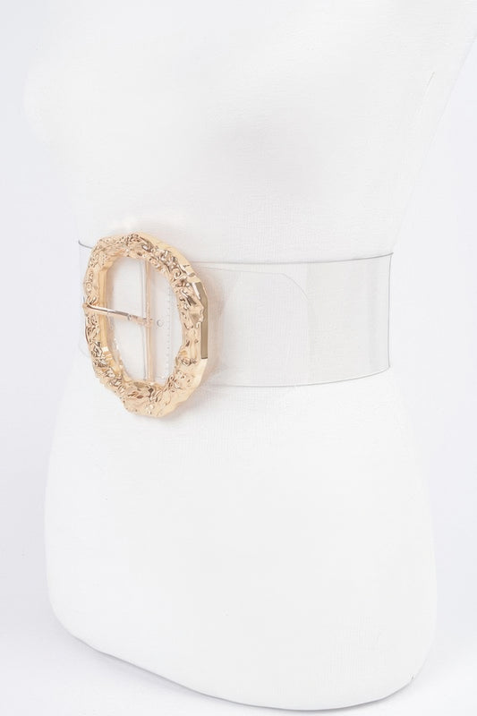 Big Vintage Round Metal Buckle Clear Plussize Belt - It's a Girly Place