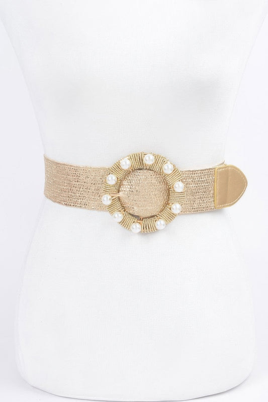 Metallic Stretch Plus Size Belt Pearl Metal Bucklt - It's a Girly Place