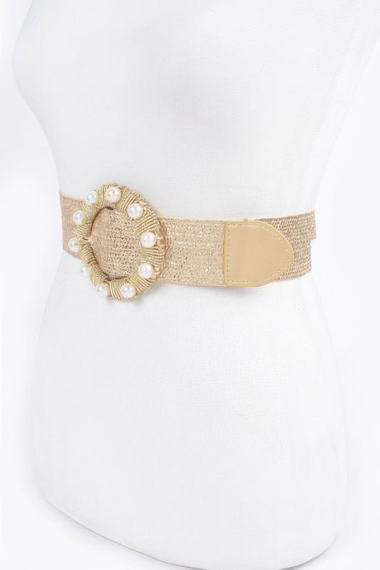 Metallic Stretch Plus Size Belt Pearl Metal Bucklt - It's a Girly Place