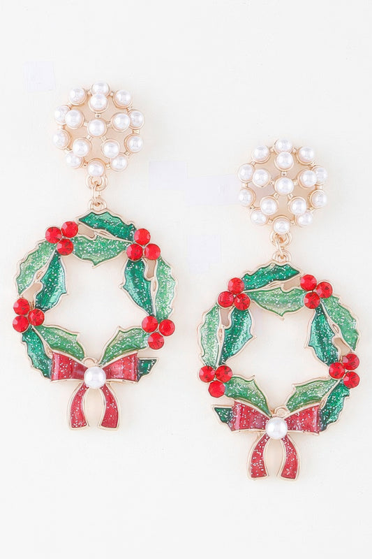 Jeweled Ribbon Wreath Earrings - It's a Girly Place