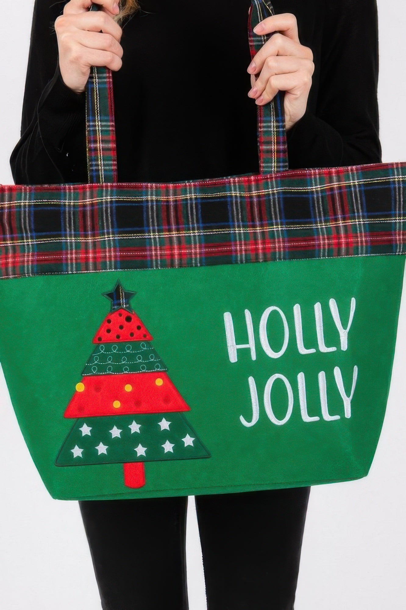 Holly Jolly Letter Christmastree Christmas Totebag - It's a Girly Place
