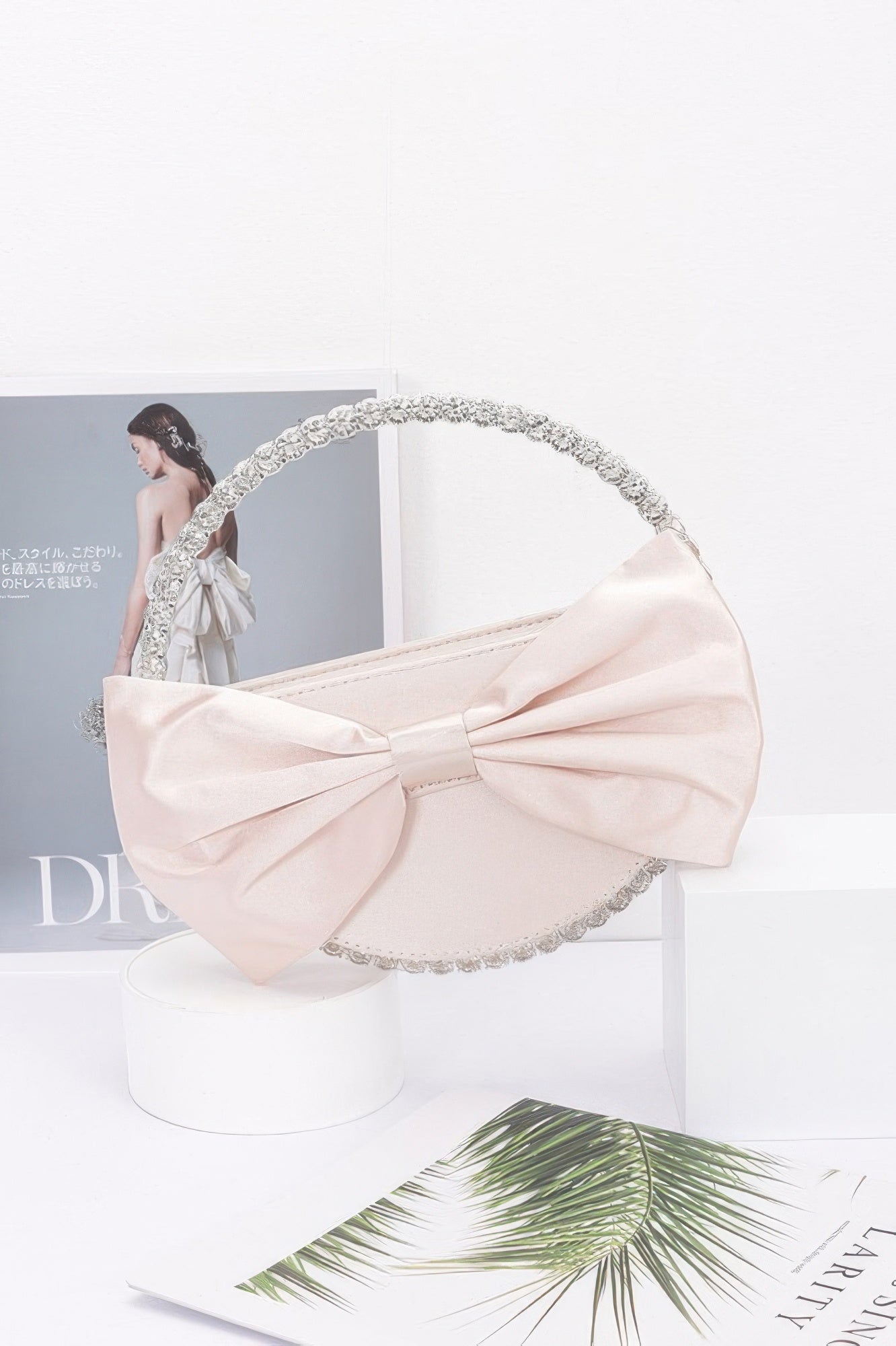 Satin Ribbon Round Rhinestone Metal Clutch - It's a Girly Place