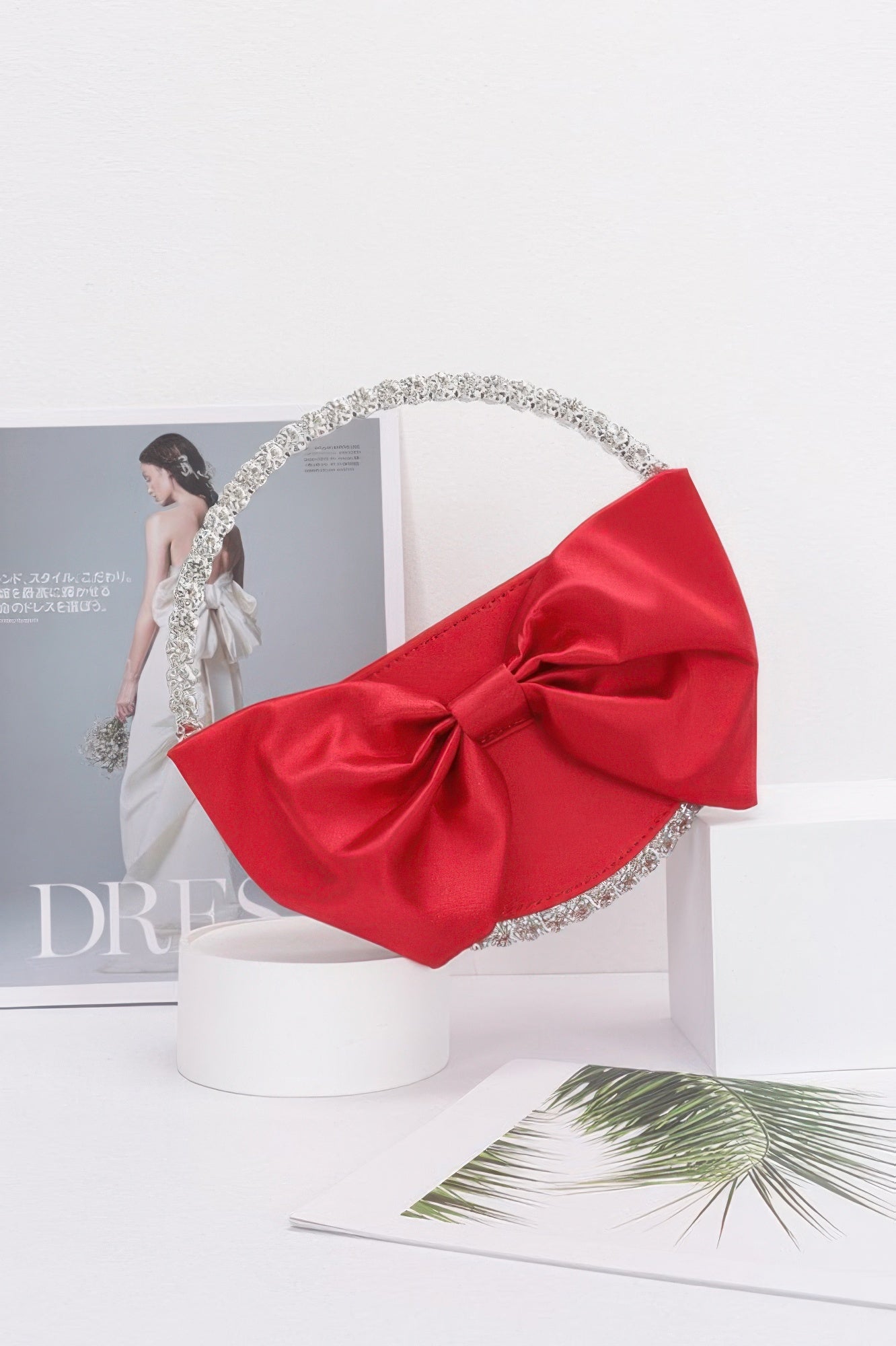 Satin Ribbon Round Rhinestone Metal Clutch - It's a Girly Place