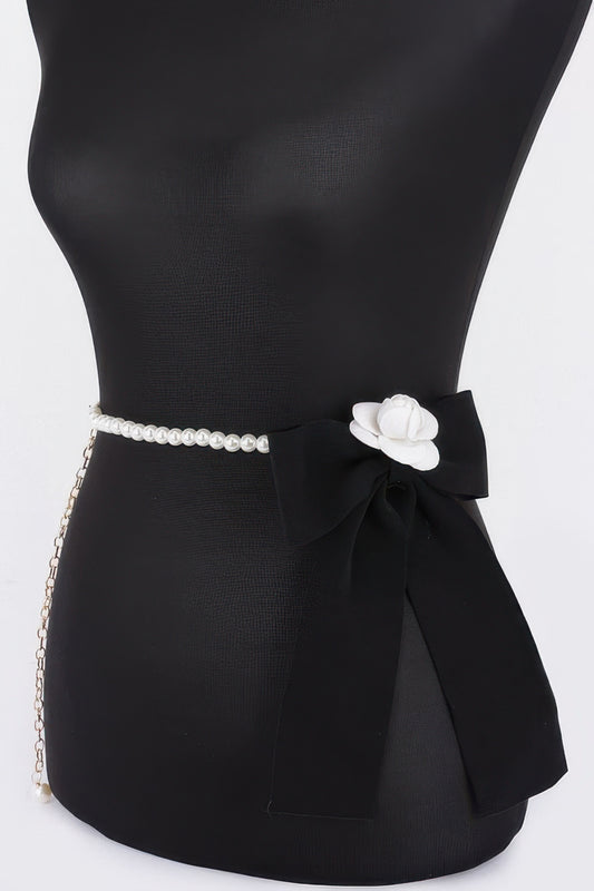 Flower Ribbon Faux Pearl Belt - It's a Girly Place