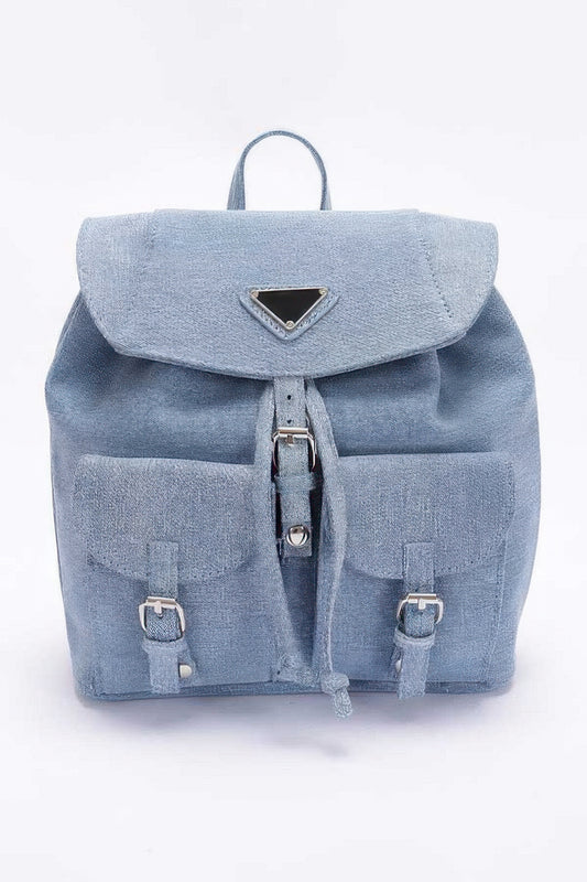 Denim Double Pocket Front Backpack - It's a Girly Place