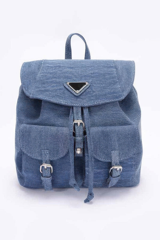 Denim Double Pocket Front Backpack - It's a Girly Place